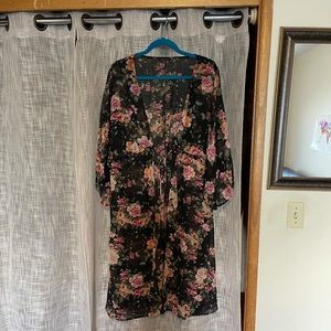 American Eagle Floral Chiffon Duster tie up
